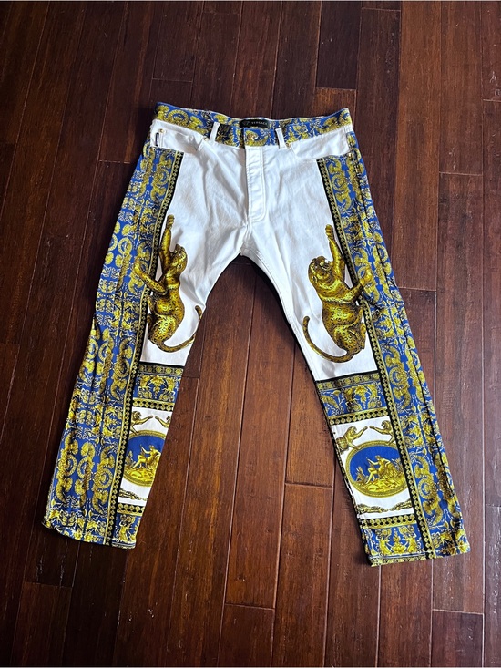 Versace Other - Versace Blue and Gold Baroque Trim White Pants